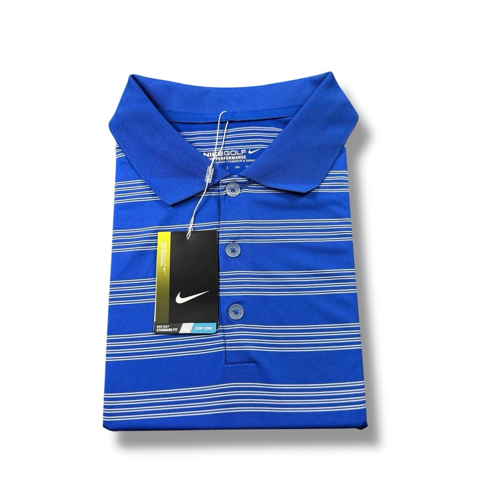 NWT Nike Golf Tour Performance Dri-Fit Blue/White Striped Polo Shirt Mens 2XL